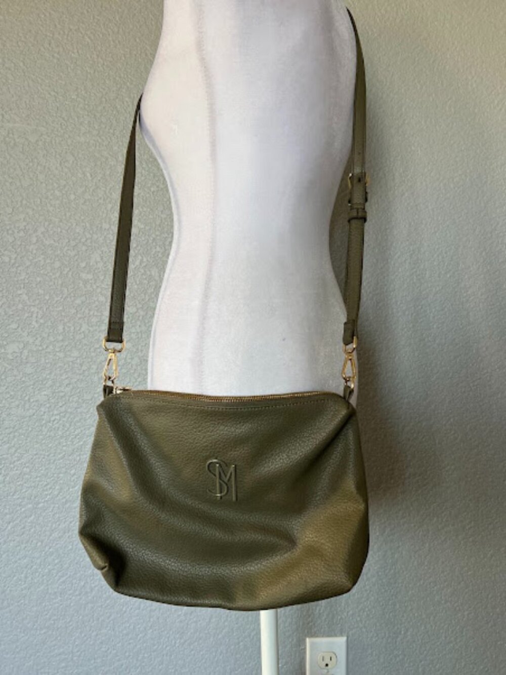 Steve Madden Olive Green Gray Logo Crossbody Bag Purse
